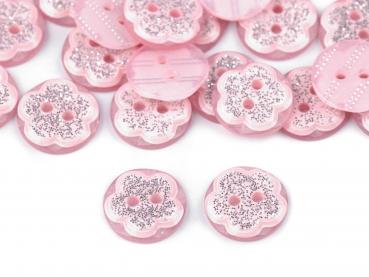 Kunststoffknopf 2-löchrig Ø 13mm Rosa mit Silberglitter